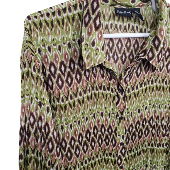 Maggie Barnes 5X Blouse Button Down Abstract Chiffon Flutter Ruffle Forest Fairy - Picture 7 of 10